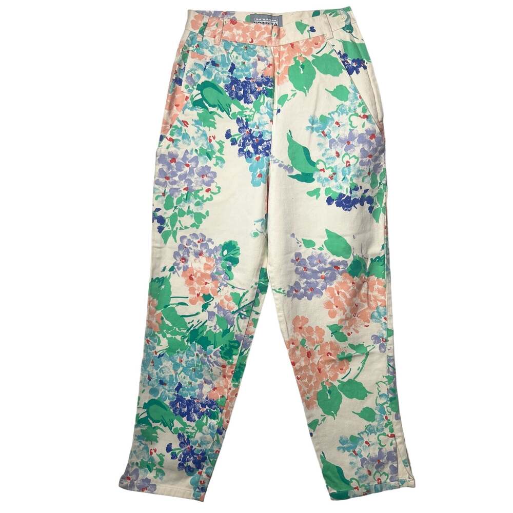 Vintage 80s Forenza Crop Jeans Floral High Waist Pants Ankle Length Size Small
